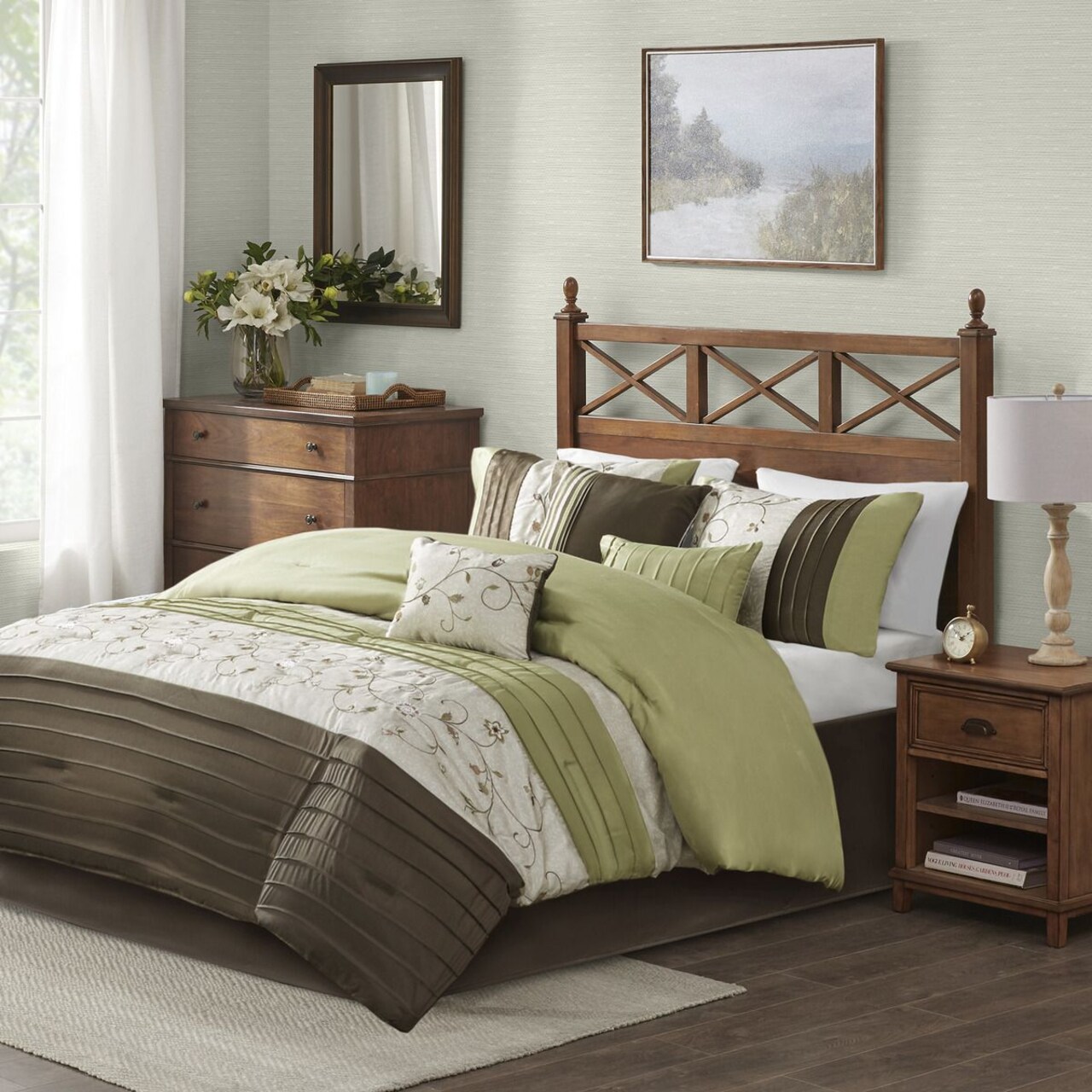 Serene Bedding Collection Cal King Multi-Color Embroidered 7 Piece Comforter Set